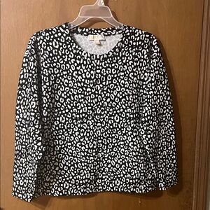 Michael Kors Black and White Animal Print Long Sleeve Top